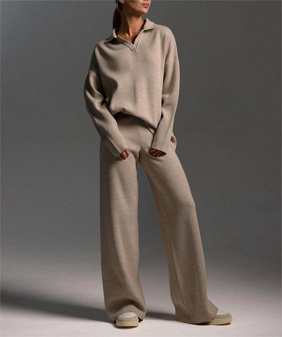 Dipped Shop – wholesale Lounge set – Women's – 2+Solid Color Label V-Neck Knit Sets DPSP122426