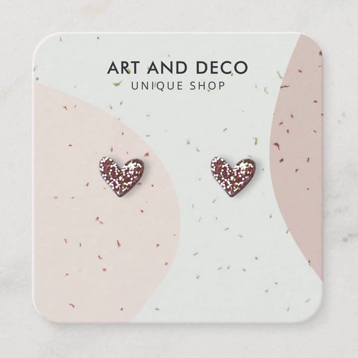 Aretes de corazón con purpurina de oro rosa para venta al por mayor de Art and Deco Shop