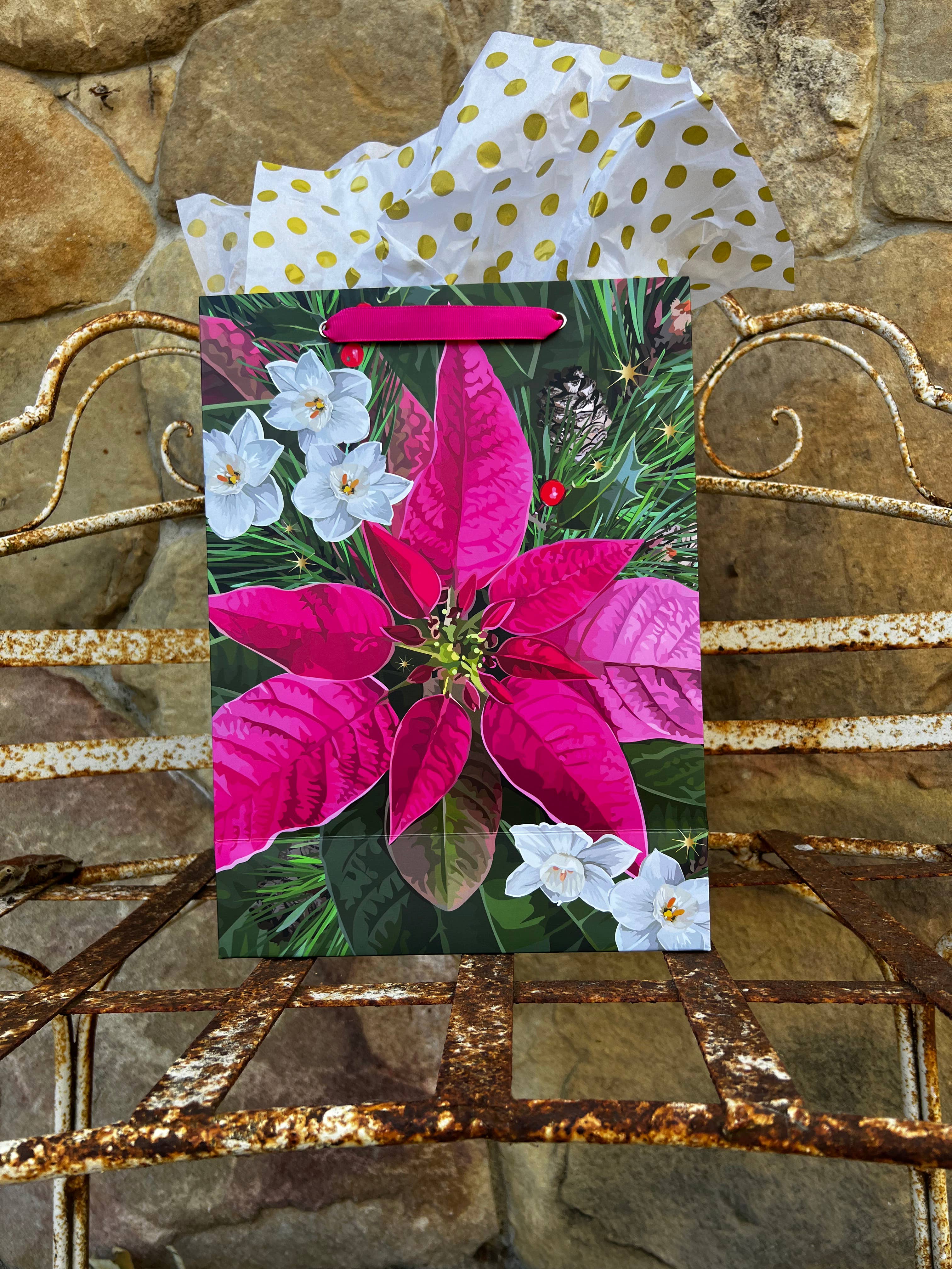 The Red Barn Press - Wholesale Gift Bag - LARGE Christmas Paper Gift Bags | Holiday Poinsettias3
