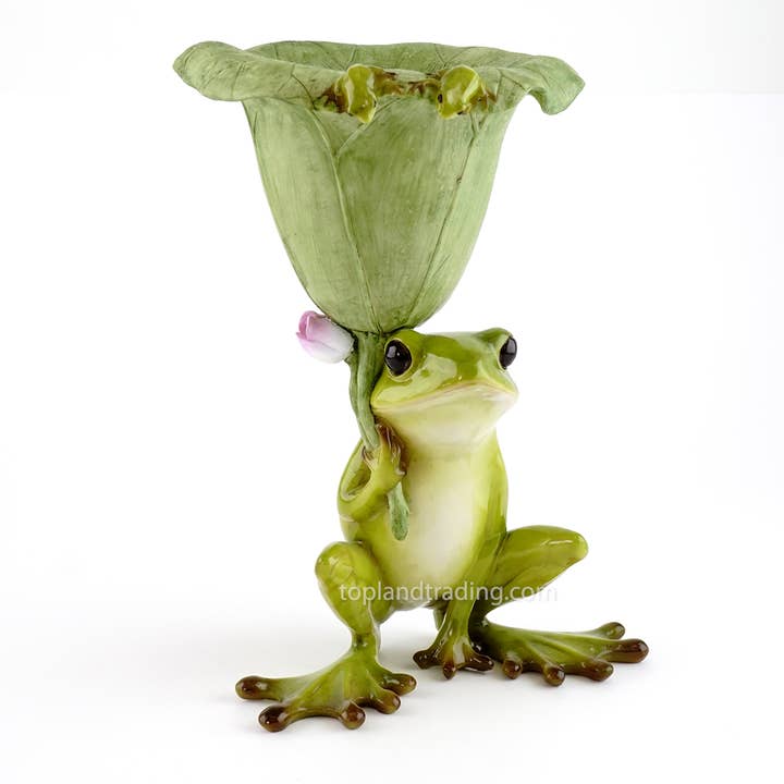 Frog Holding Lotus Leaf Functional Flower Pot for wholesale by Top Land Trading