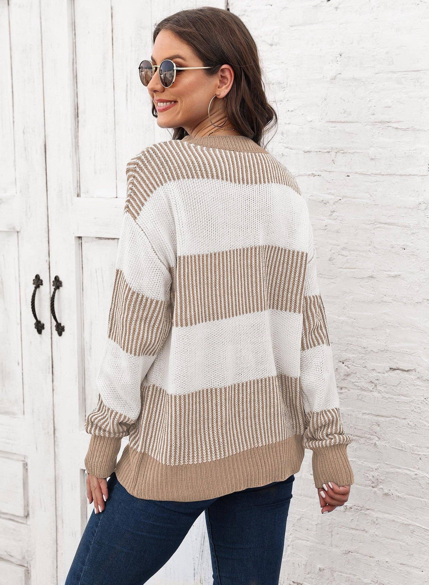 Suhkasana - Wholesale Knit Sweater - Women's - Plus Size Colorblock Striped Sweater | Cozy Fall/Winter Knit11