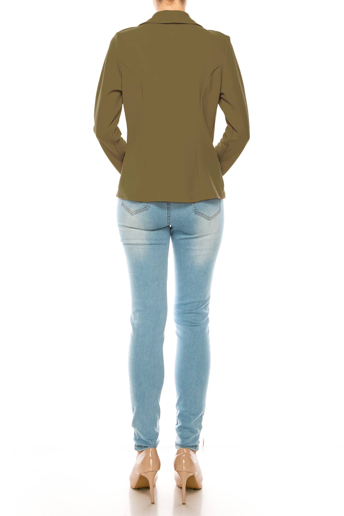 MOA COLLECTION - Wholesale Blazer - Women's - Women’s Solid Open Front Fitted Blazer Jacket – Waist Length30