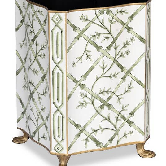 Grøn bambus- og blomsteraffaldskurv for engroshandel hos The Enchanted Home