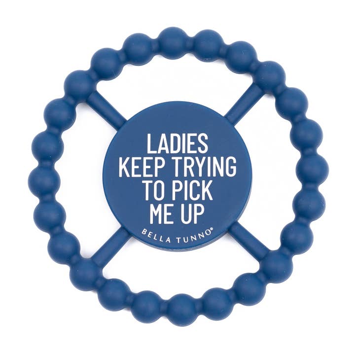 Blue Ladies Pick Me Up Happy Teether for wholesale on Faire