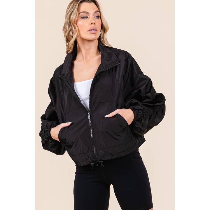 Veste coupe-vent à manches longues froncées avec poches pour la vente par LIME N CHILI