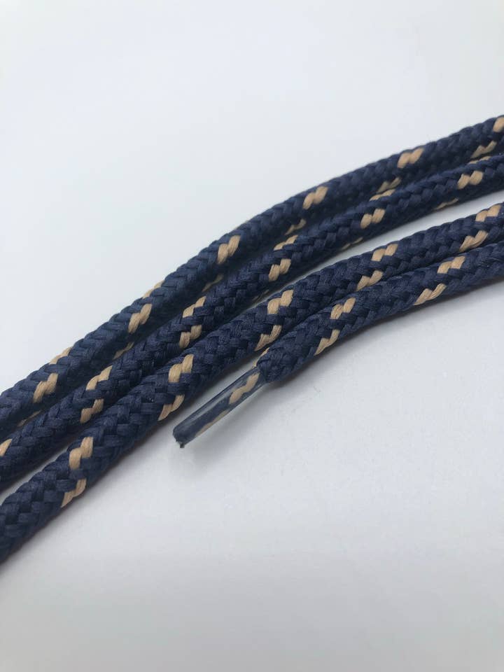 The Shoelace Factory - Wholesale Shoelaces - Unisex - Classic Round Shoelaces Navy Blue w/Tan Accents