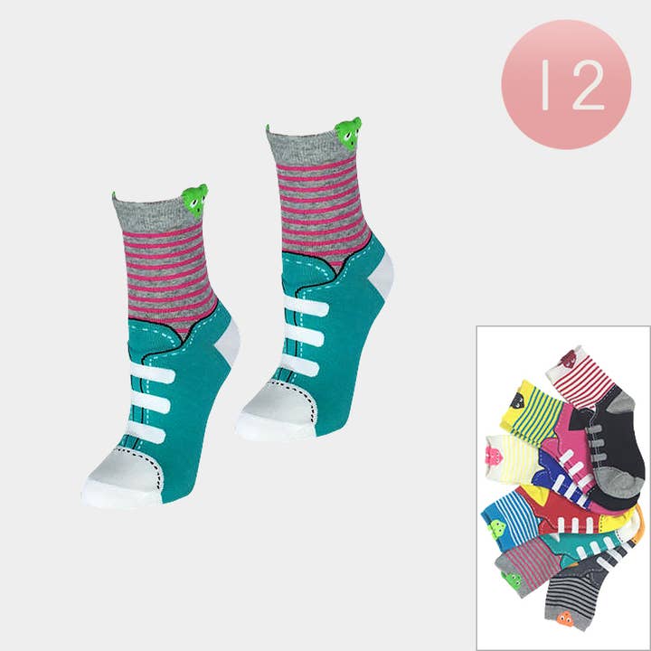 12 paires - Chaussettes en coton à rayures et lacets pour la vente par Sensibling Corp.