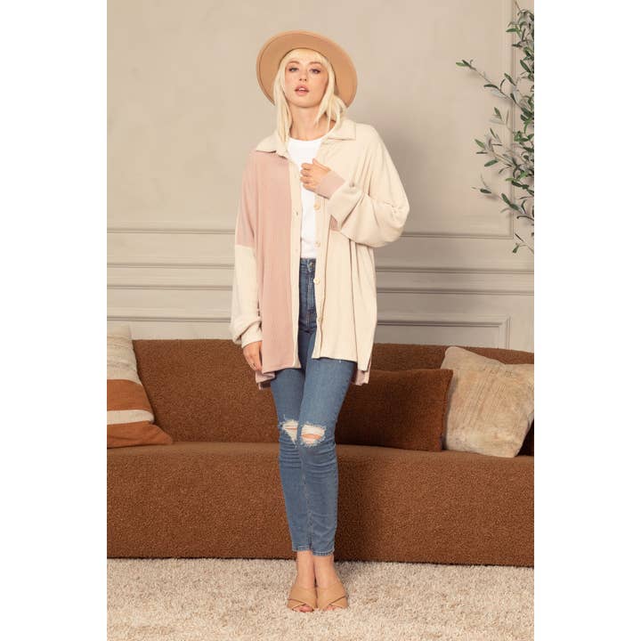 Chaqueta de punto acanalado holgado cepillado liso CURVY SIZE para venta al por mayor de salt & bit