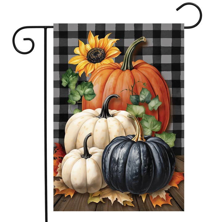 Fall Checkered Pumpkins Garden Flag for wholesale by Briarwood Lane