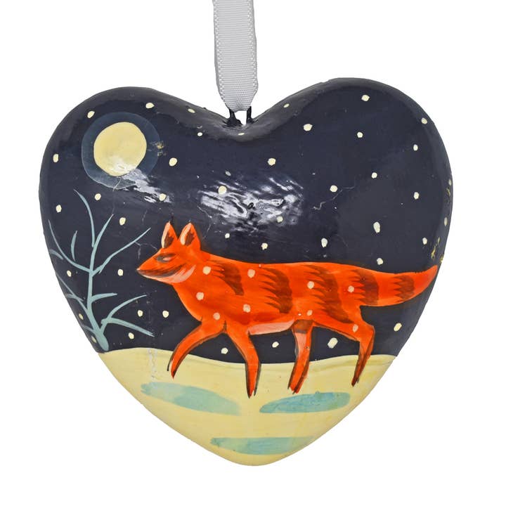 Fair to Trade Ltd - Wholesale Ornament Set - Hand painted papier-mâché Animals Christmas heart baubles4