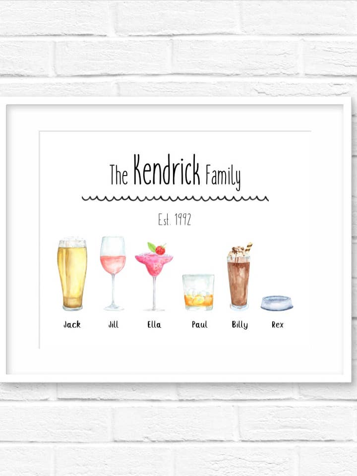 Personalised Family Drinks Print! for wholesale by Mermaid Marys