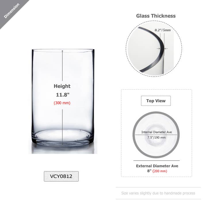 WGV International - Wholesale Vase - WGV Clear Cylinder Glass Vase - 8" x 12"H