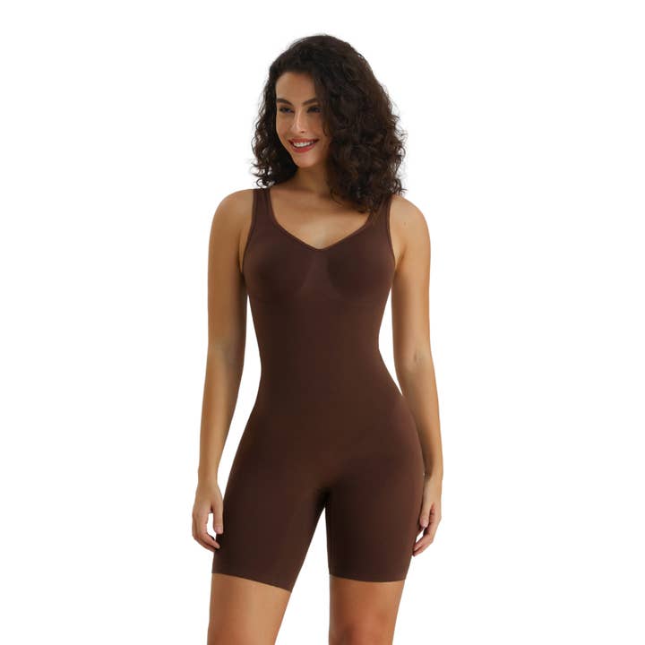 SHAPERX Seamless Wide Starps Mid-Thigh Bodysuit Tummy Control Shapewear Sculpting Body Shaper for wholesale by SHAPERX