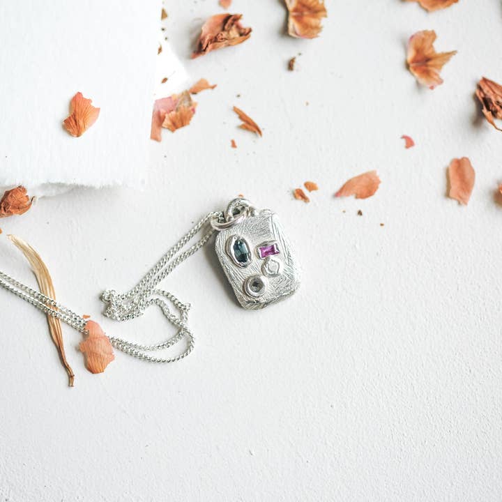 Chunky Pendant in Silver with Sapphire cast-in-place for wholesale by Be. Alice