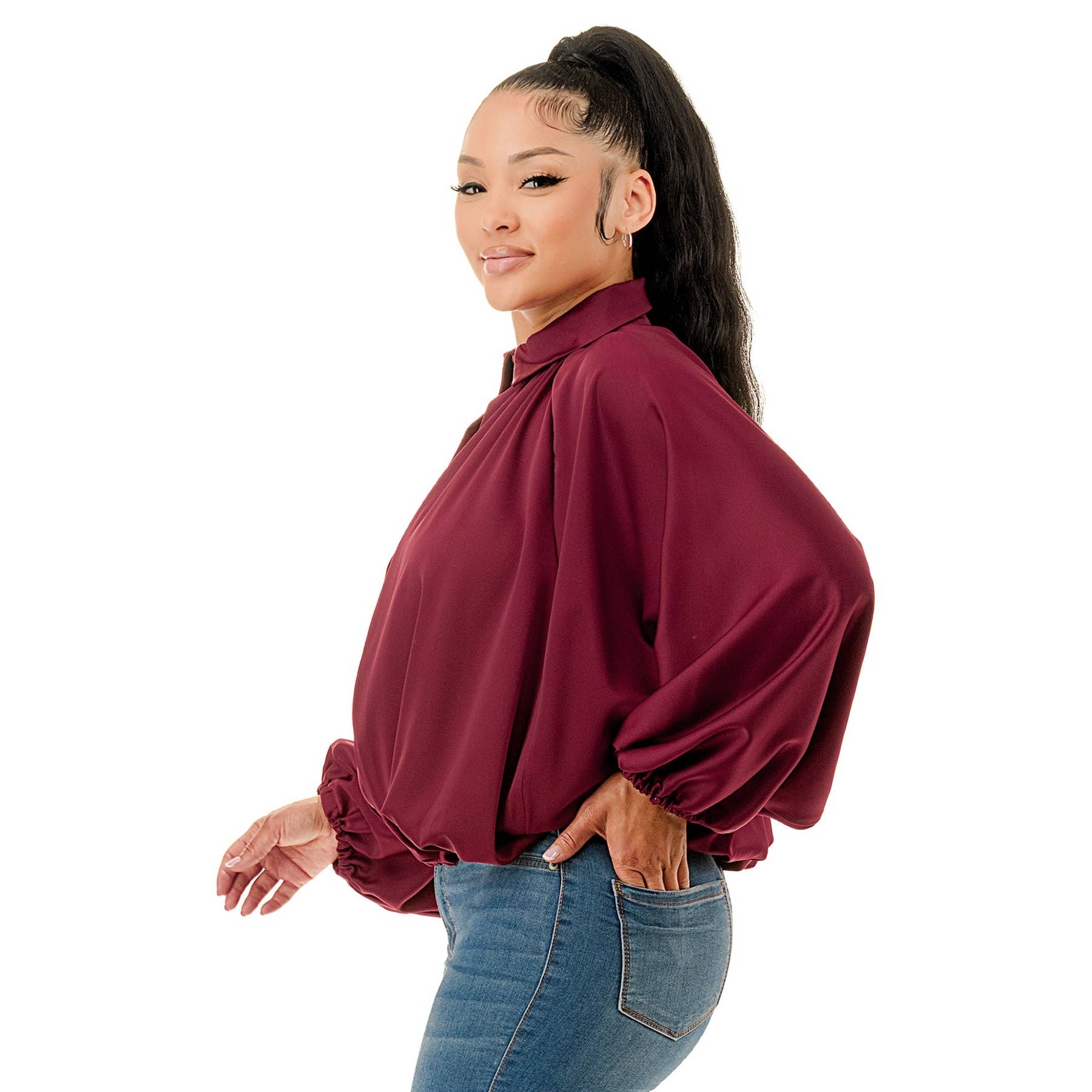 DORCAS - Wholesale Jacket - Women's - SATIN COLLARED ZIP FRONT BOMBER JACKET9