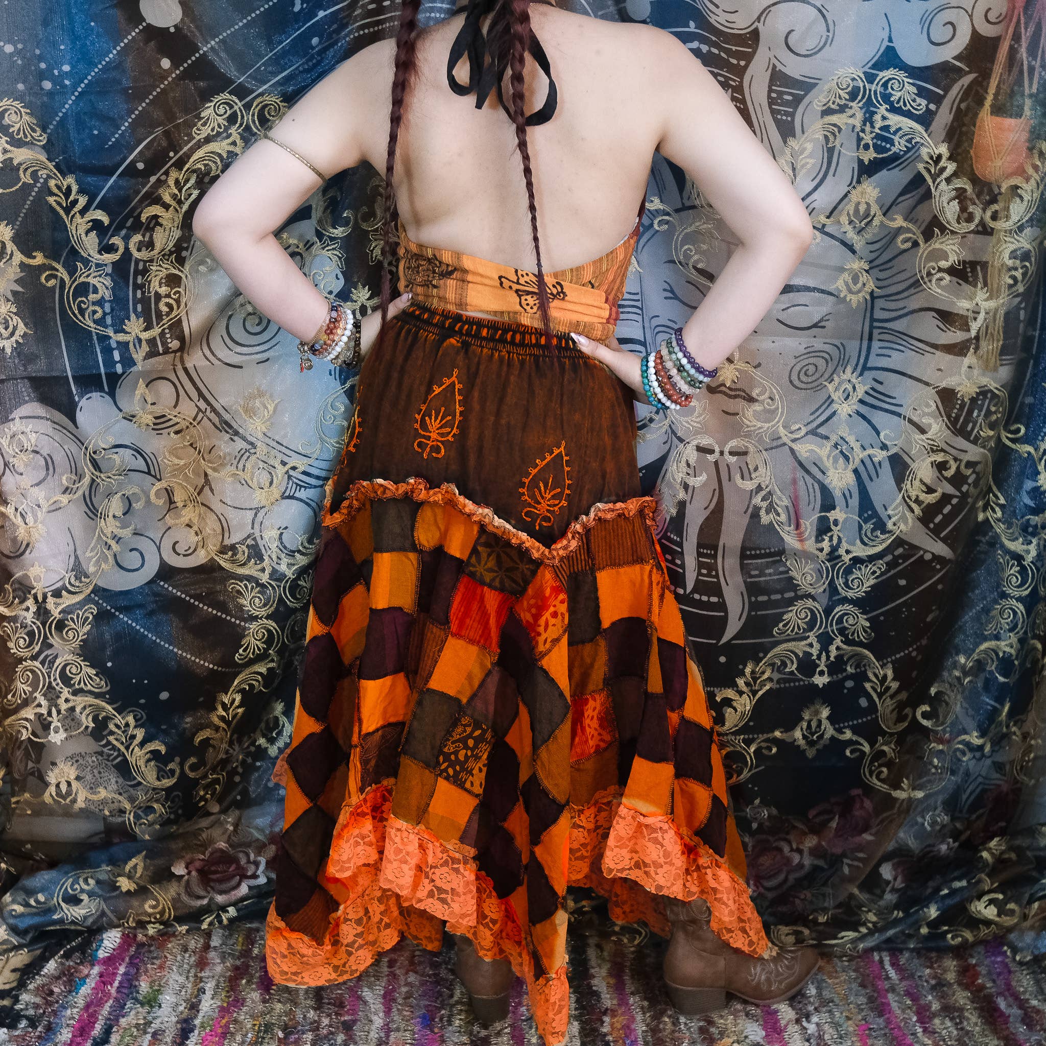 Karma Nepal Crafts - Wholesale Skirt - Women's - Patchwork Assymetrical Flowy Skirt with Lace4