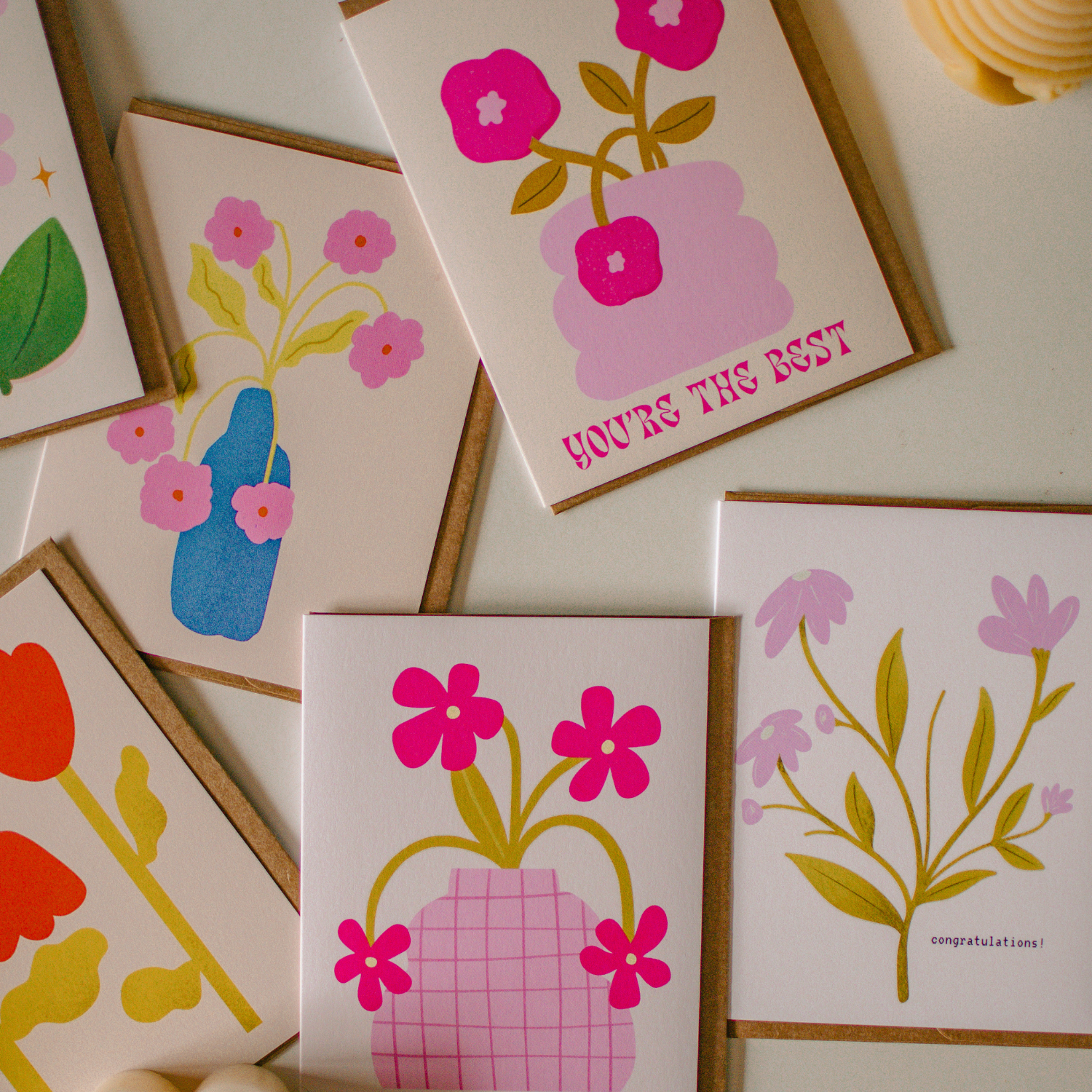 Brush + Bird Paper Co. - Wholesale Gewone wenskaart - Retro bloempotkaart | Blanco roze wenskaart4