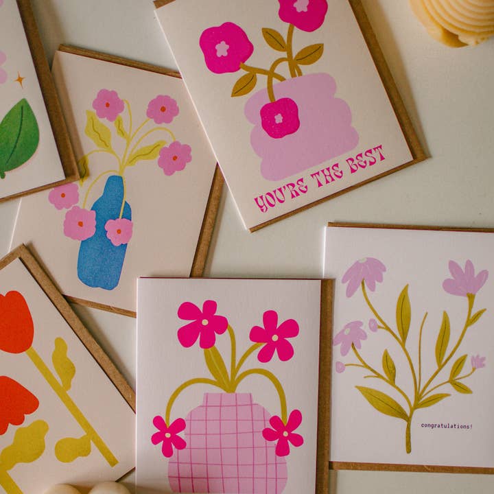 Brush + Bird Paper Co. – wholesale Everyday greeting card – Retro Flower Pot Card | Blank Pink Greeting Card4