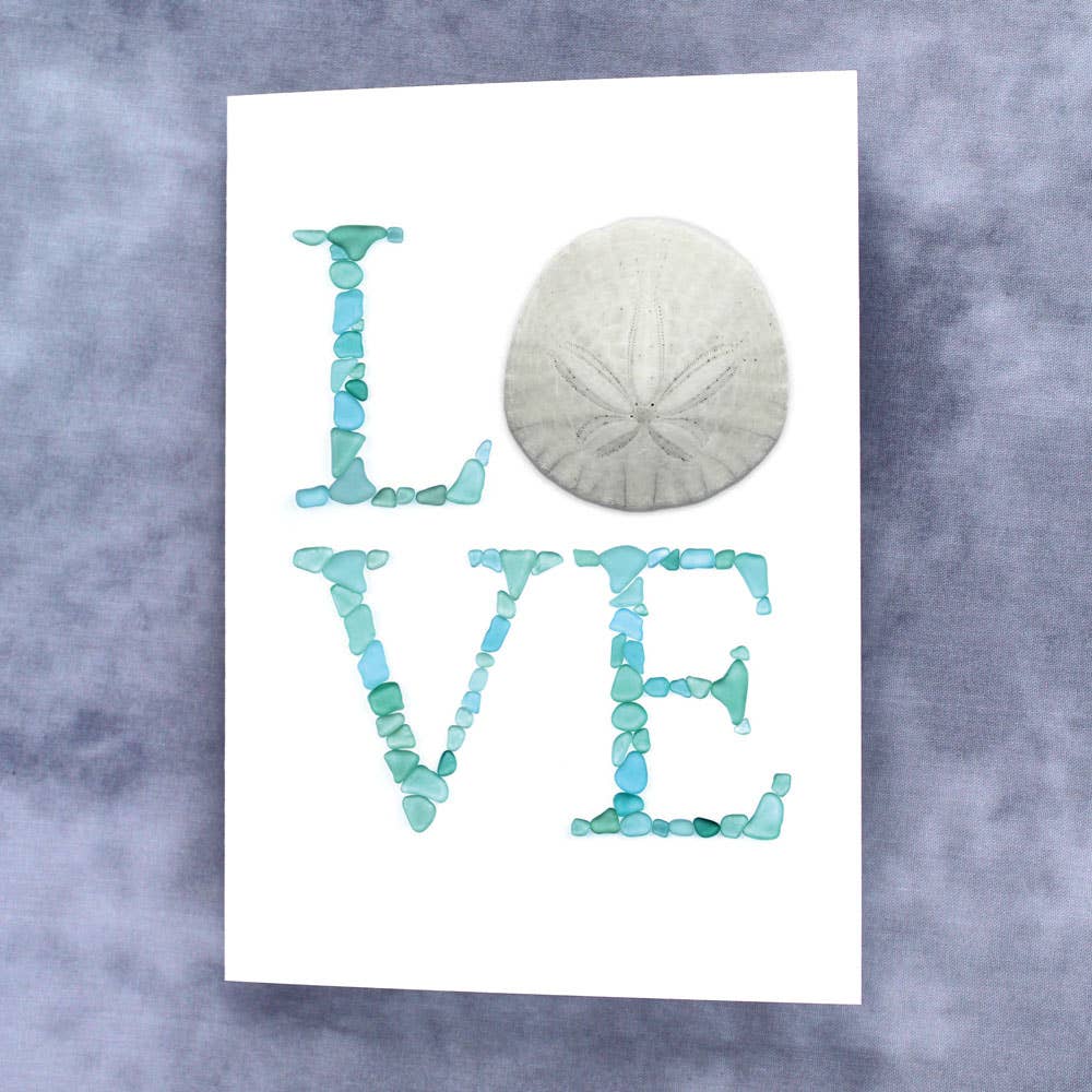 Beachcombing / Etched by the Sea - Wholesale Love Card - Sea Glass And Sand Dollar Love Card1