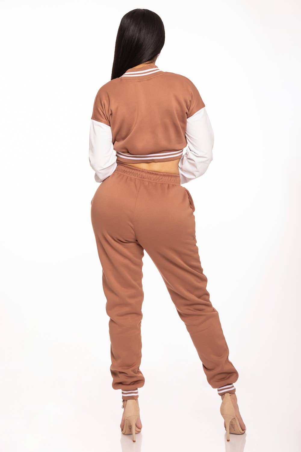 Lime All the Time - Wholesale Lounge Set - Women's - Cropped Varsity Jacket and Jogger Pants Set14