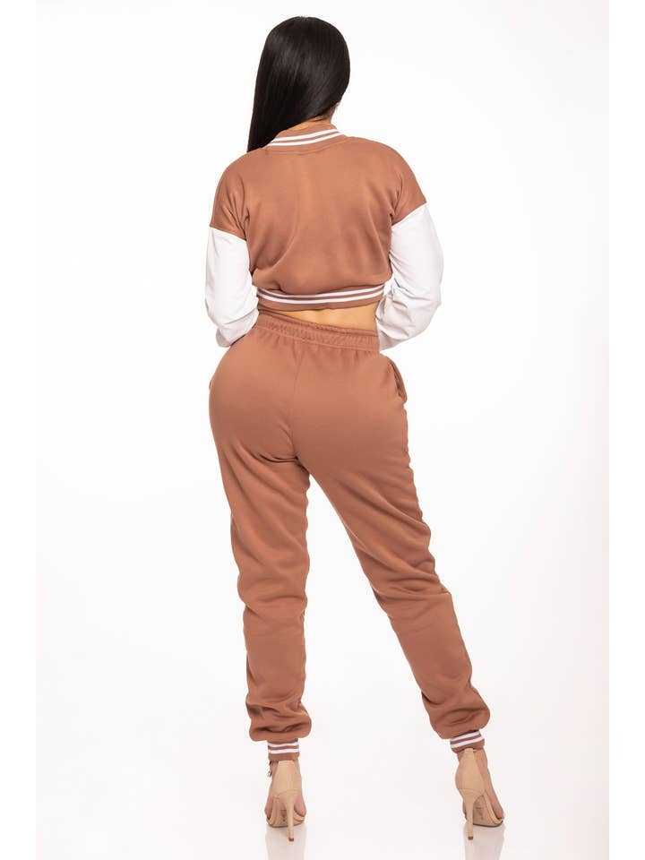 Lime All the Time - Wholesale Lounge set – Women's - Cropped Varsity Jacket and Jogger Pants Set14