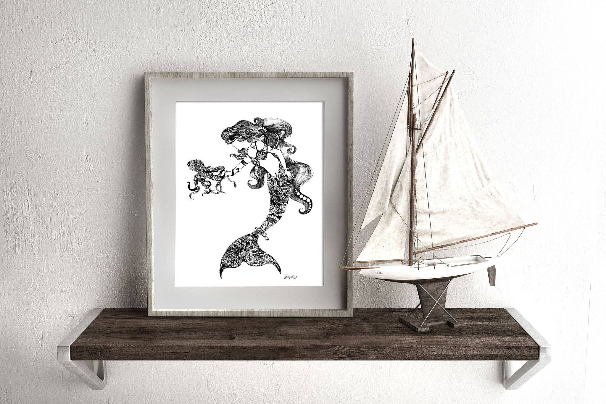 FJ Creations - Wholesale Art Print - Doodle Mystery Mermaid - Fine Art Print6