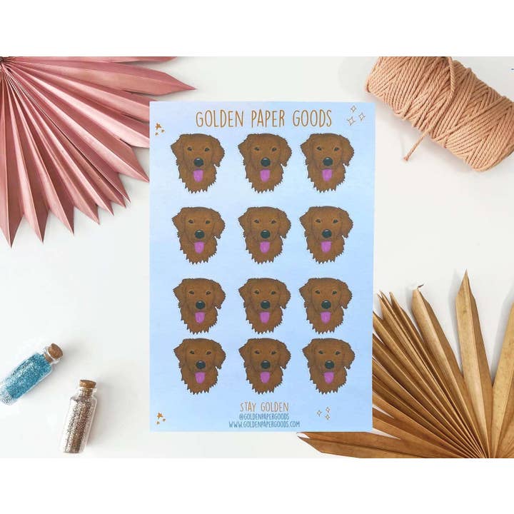 Red Golden Retriever Sticker Sheet for wholesale by Golden Paper Goods