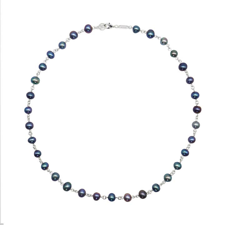 Silver Linked Black Pearl Necklace for wholesale by MHART