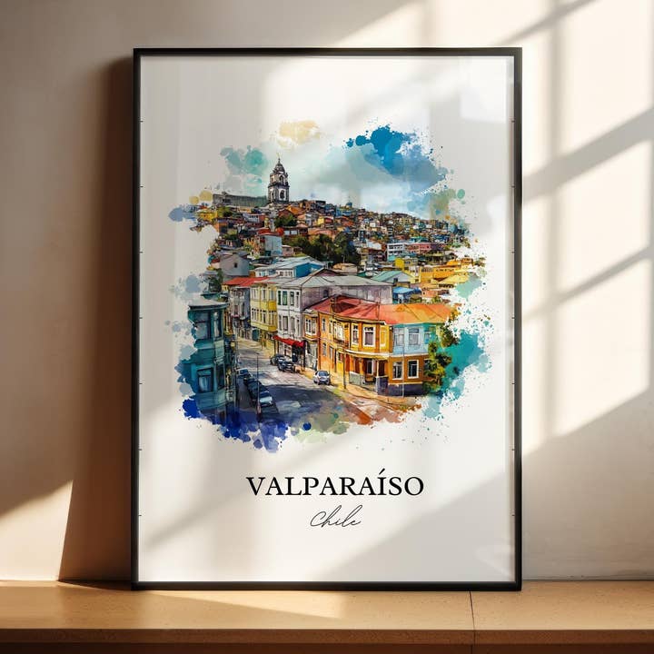 Valparaíso Wall Art, Valparaíso Print, Chile Watercolor Art, Valparaíso Chile Gift, Travel Print, Travel Poster, Housewarming Gift for wholesale by Premium Travel Art