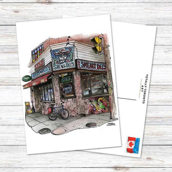 Sneaky Dee's Toronto Postcard for wholesale by Totally Toronto Art/Sassy City Studio