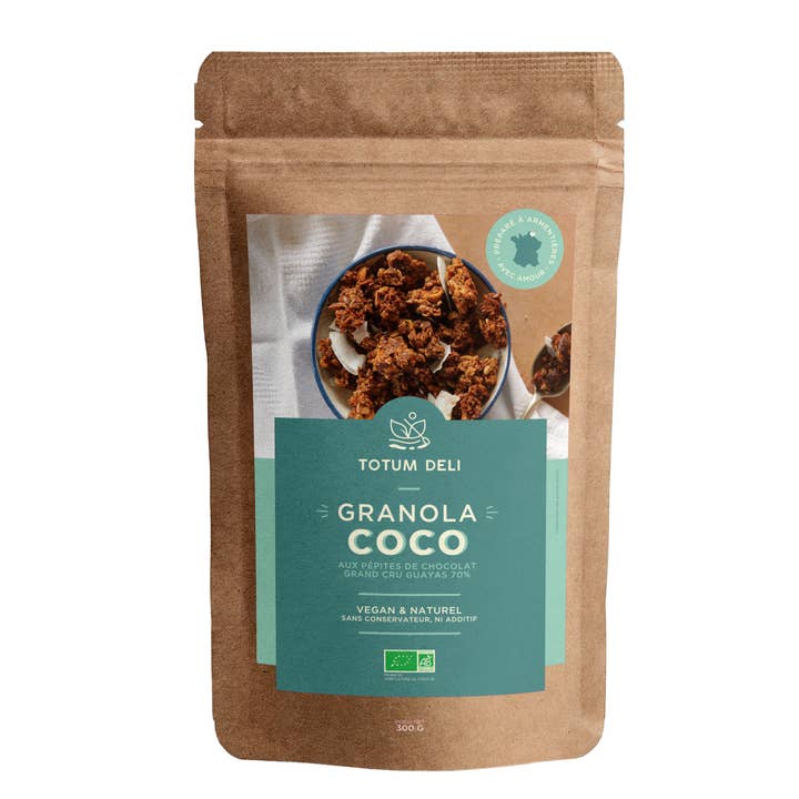 Coconut and 70% dark chocolate chip granola - ORGANIC for wholesale by Totum Deli