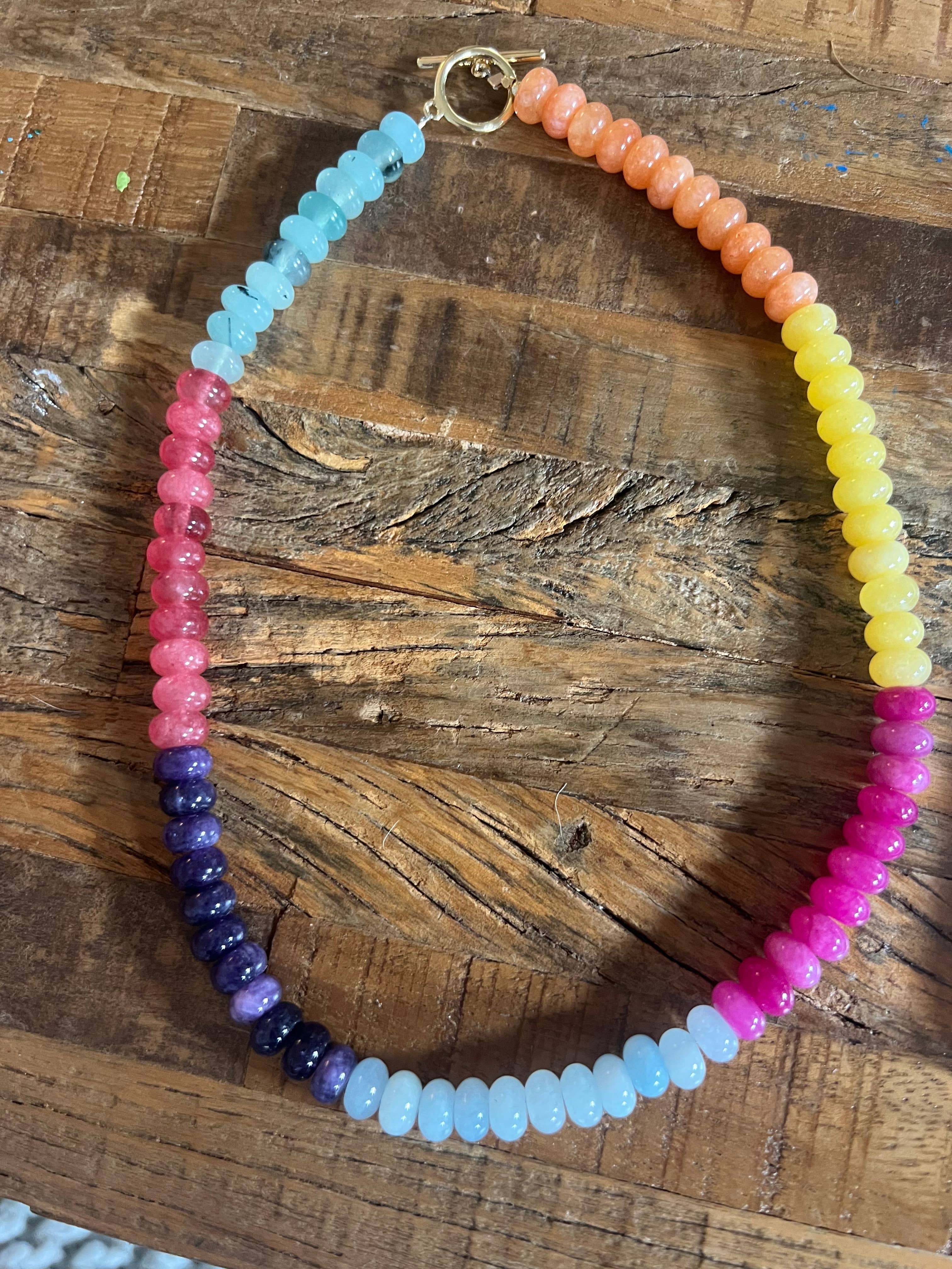 Sonya Renee Jewelry - Wholesale Beaded/Pearl Necklace - Lilly Gemstone Bead Necklace multi-color 8mm opals jade 50