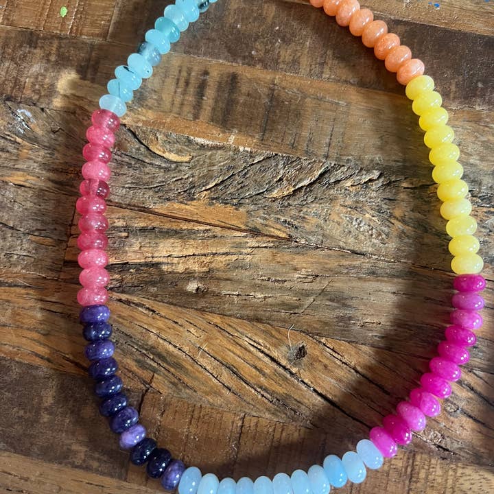 Sonya Renee Jewelry - Wholesale Beaded/Pearl Necklace - Lilly Gemstone Bead Necklace multi-color 8mm opals jade 50