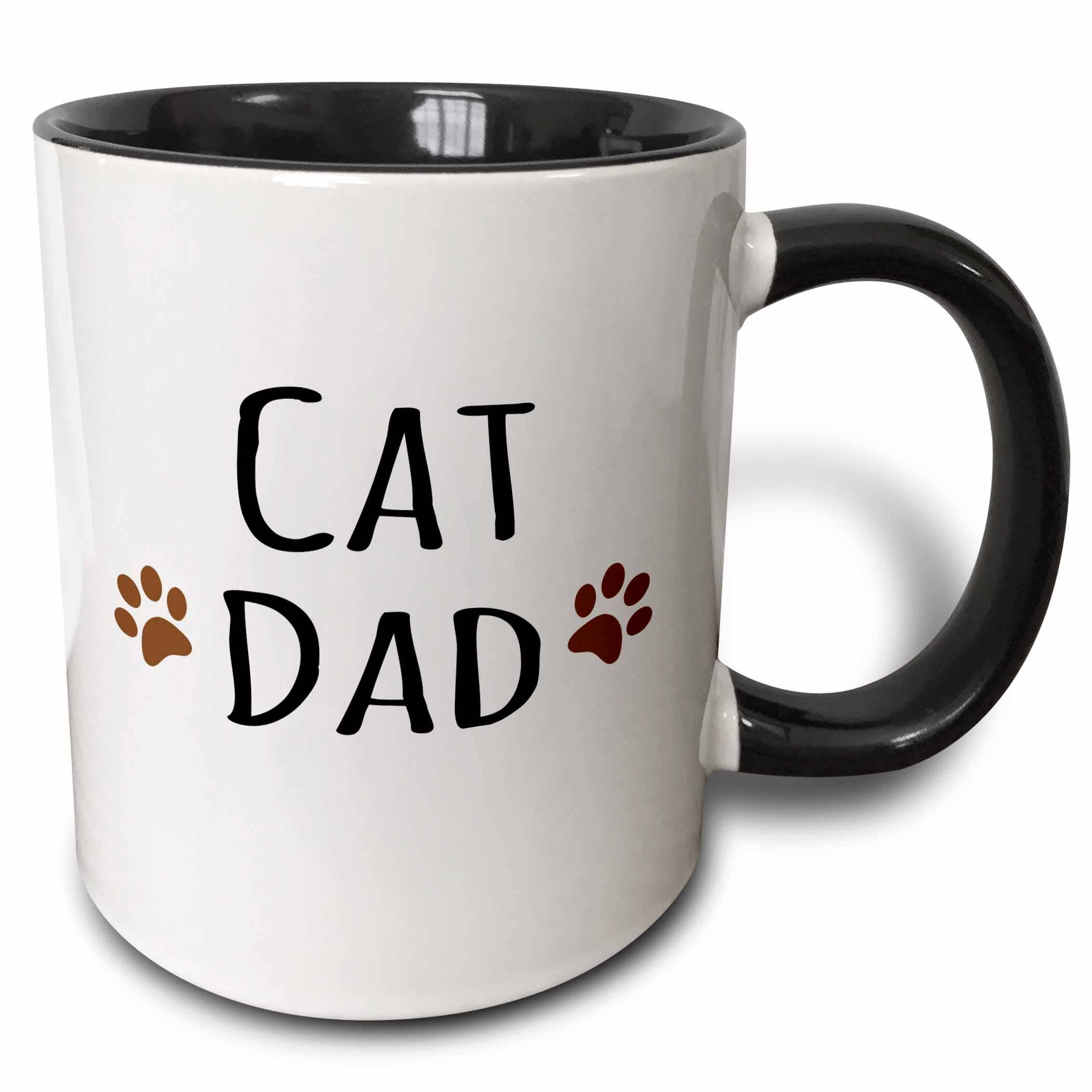 3dRose - Vente Tasse à café - Mug noir bicolore de 11 oz avec texte « Cat dad » en noir avec deux pattes0