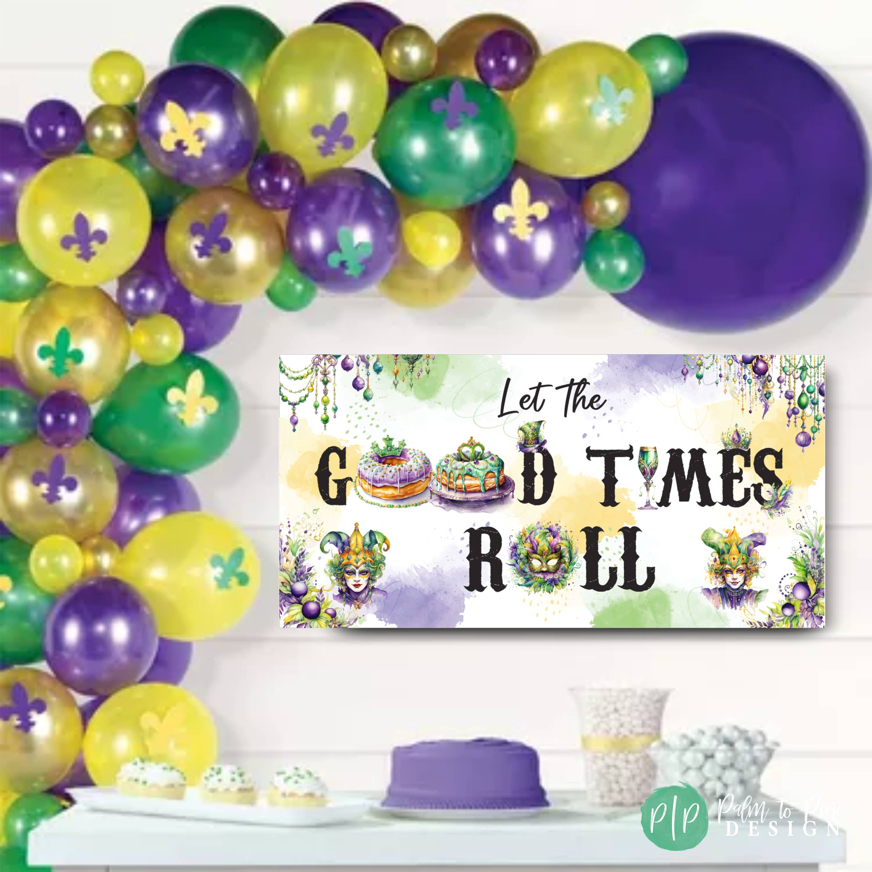 Palm to Pine Design - Wholesale Banner - Mardi Gras Banner, Mardi Gras Backdrop, Printed on Vinyl5