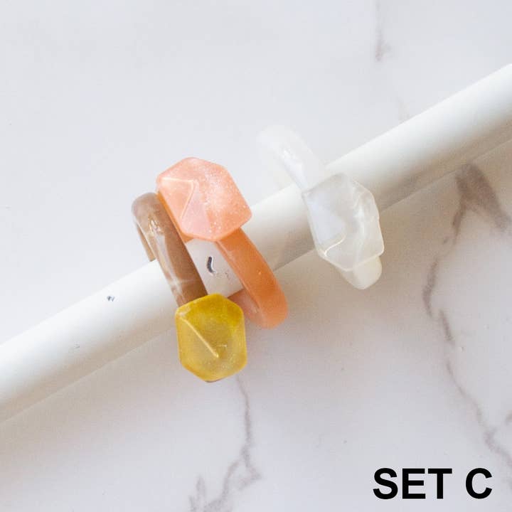 Tiepology - Wholesale Jewelry Set - Ugly Gem Hexagon Formica Ring Set2