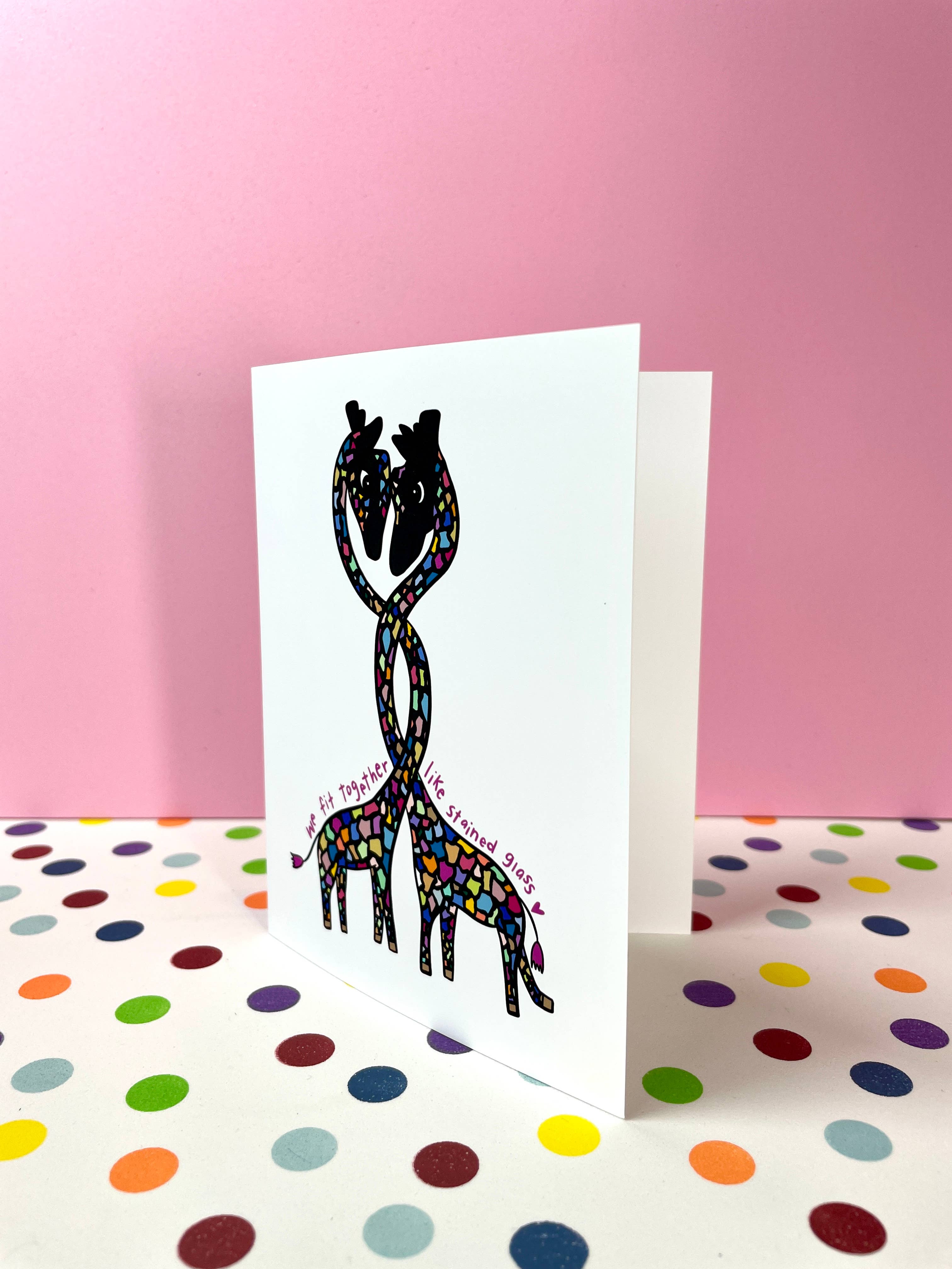 quirky burp illustrations - Wholesale Love Card - Stained Glass Giraffes Greeting Card2