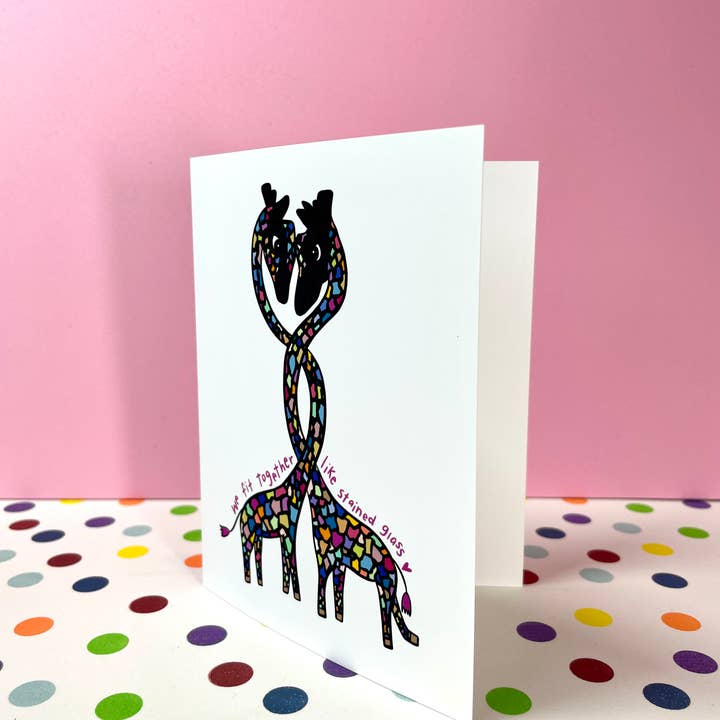 quirky burp illustrations - Wholesale Love Card - Stained Glass Giraffes Greeting Card2
