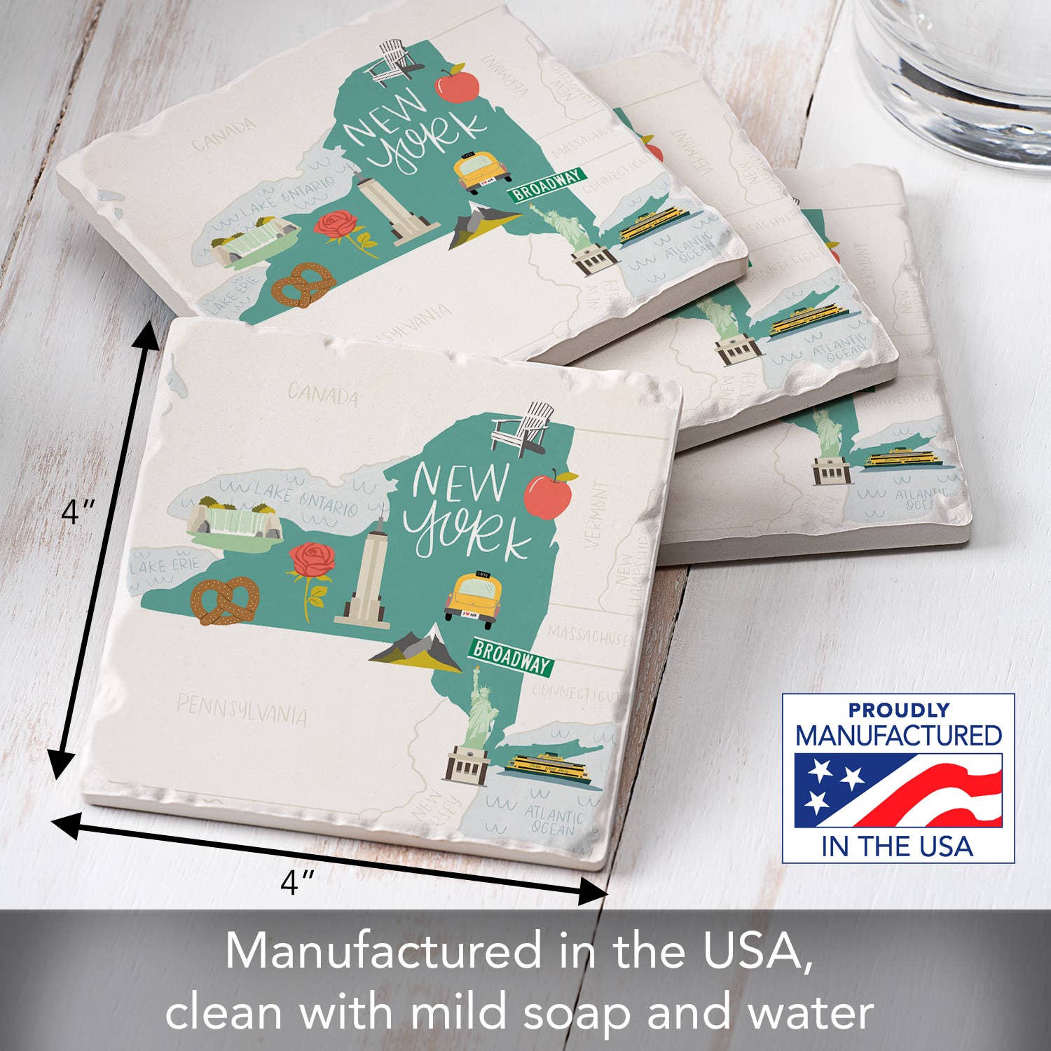 Conimar Promotions - Wholesale Coasters - "New York State Icons" 4 Pack Tumbled Tile Coasters1