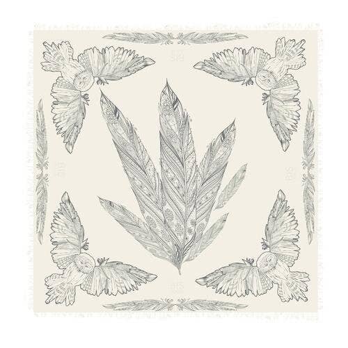 Bisjoux - Wholesale Scarf - Women's - Bisjoux Feather owl print sheer Light Scarf wrap shawl1