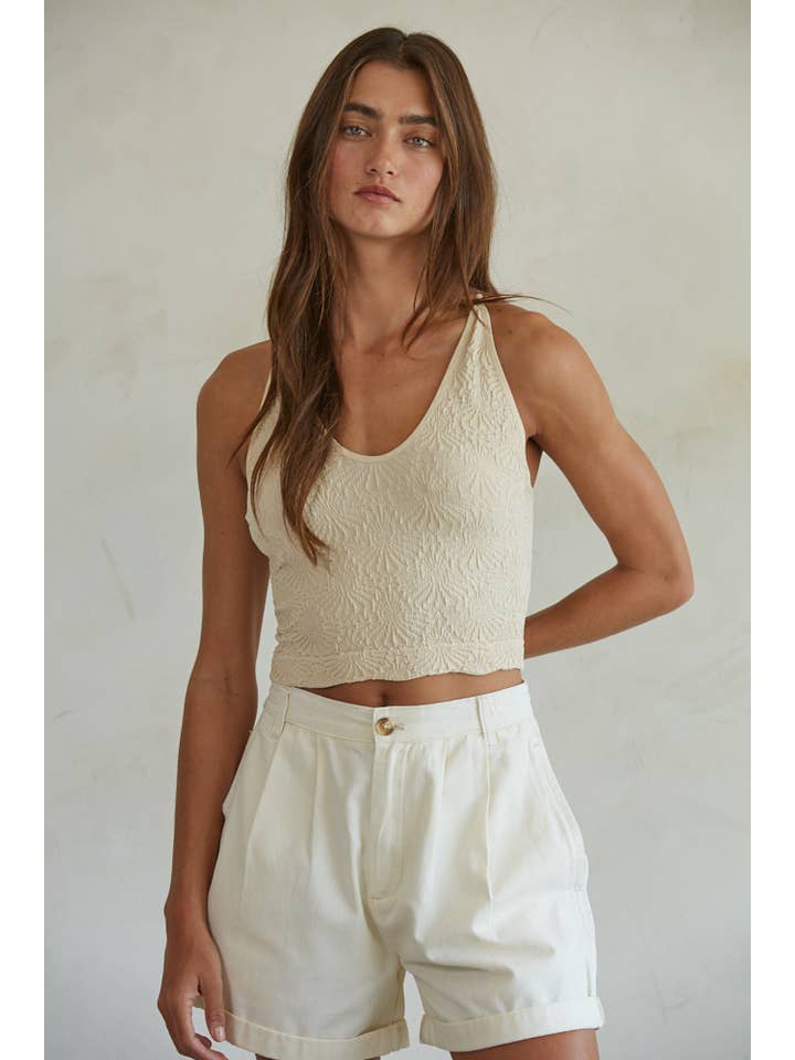 Oak Buff S1242A | Knit Modal Nylon Spandex Seamless Jacquard Tank for wholesale on Faire