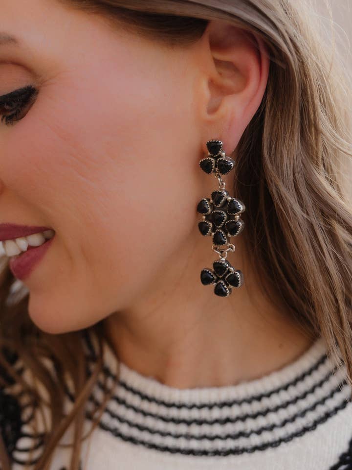 Roxane Black Onyx Dangle Drop Cluster Earrings | MADE TO ORDER for wholesale by Krush Kandy