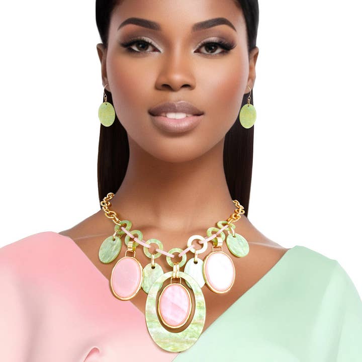 AKA Necklace Pink Green Oval Swirl Set for Women for wholesale on Faire
