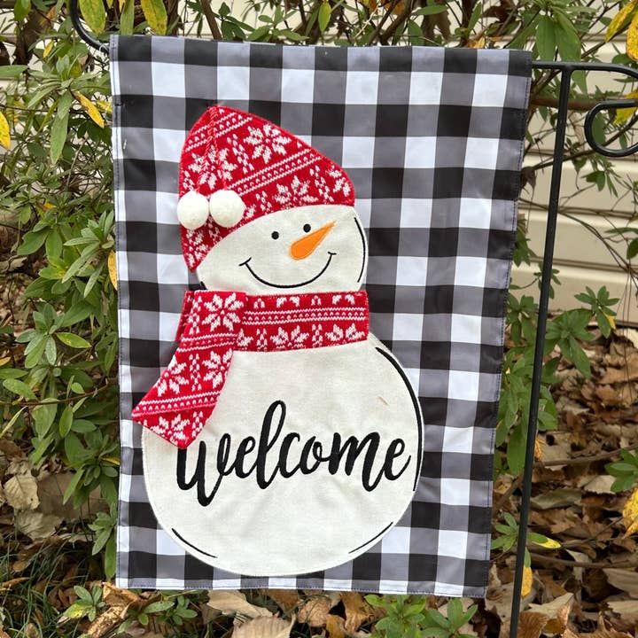 Christmas Winter Buffalo Check Snowman 2-Sided Garden Flag 12.5x18" for wholesale by JEC Home Goods Inc