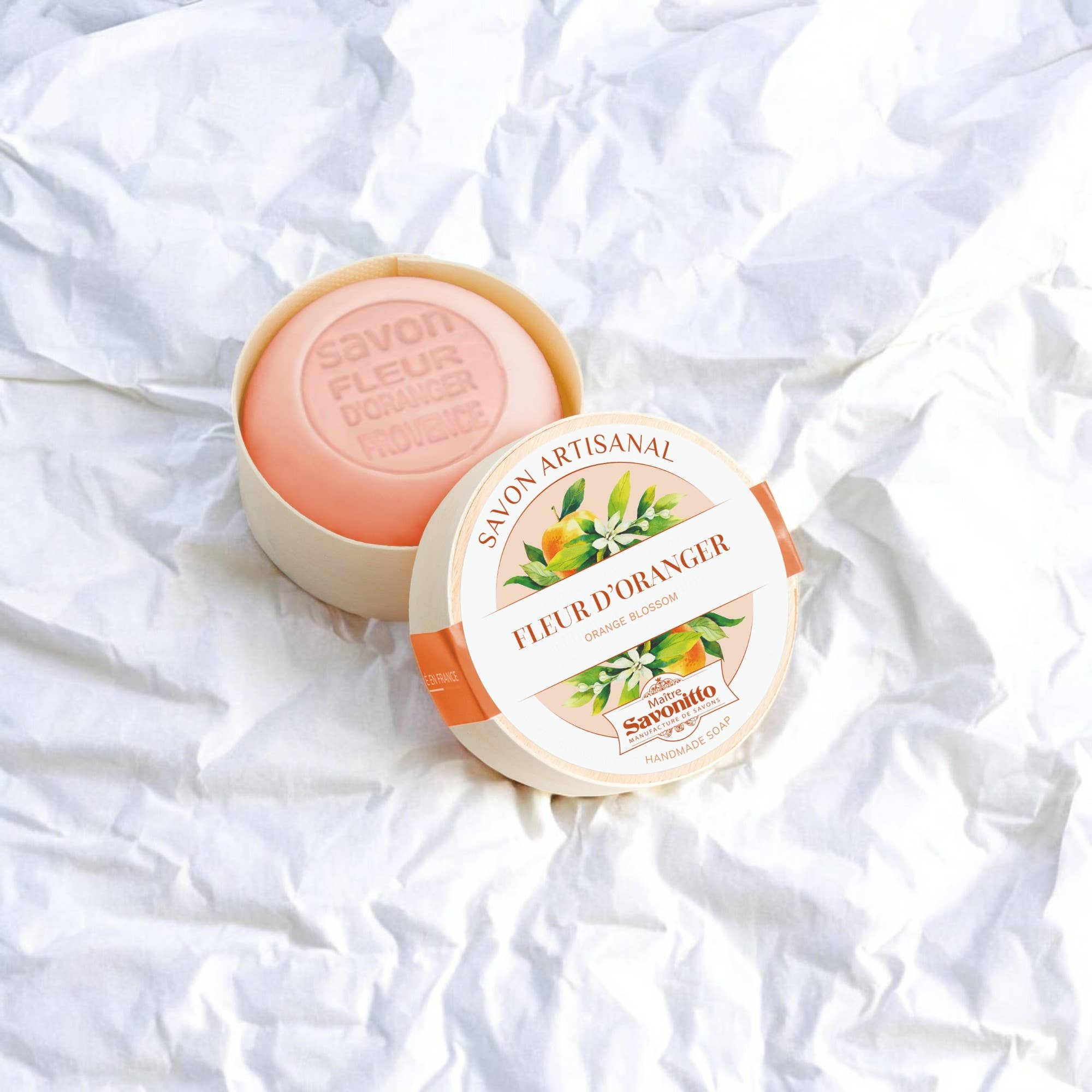 MAITRE SAVONITTO – sabonete sólido por atacado – Sabonete Flor de Laranjeira com caixa de madeira 100g1