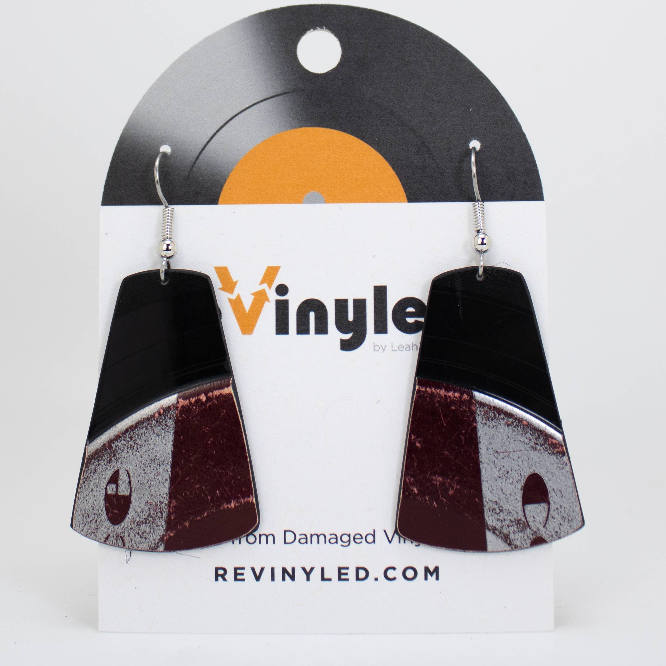 reVinyled - Vente Boucles d'oreilles pendantes - Boucles d'oreilles en vinyle recyclé, petites pendantes, rectangulaires 8