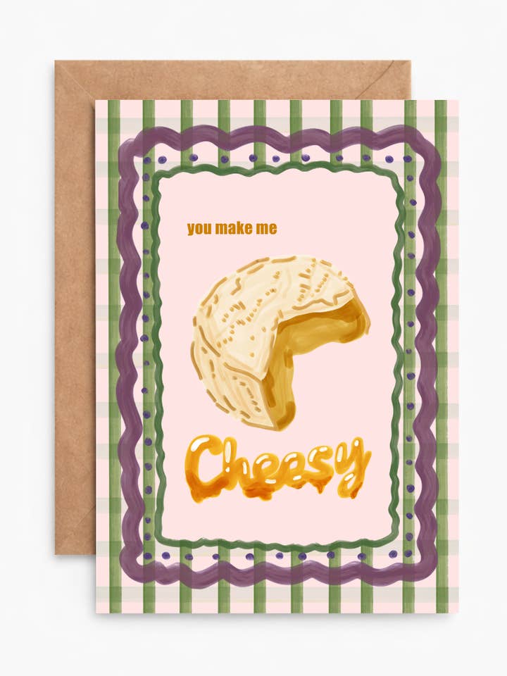 So Cheesy Gingham Greeting Card for wholesale by Crumpet Prints
