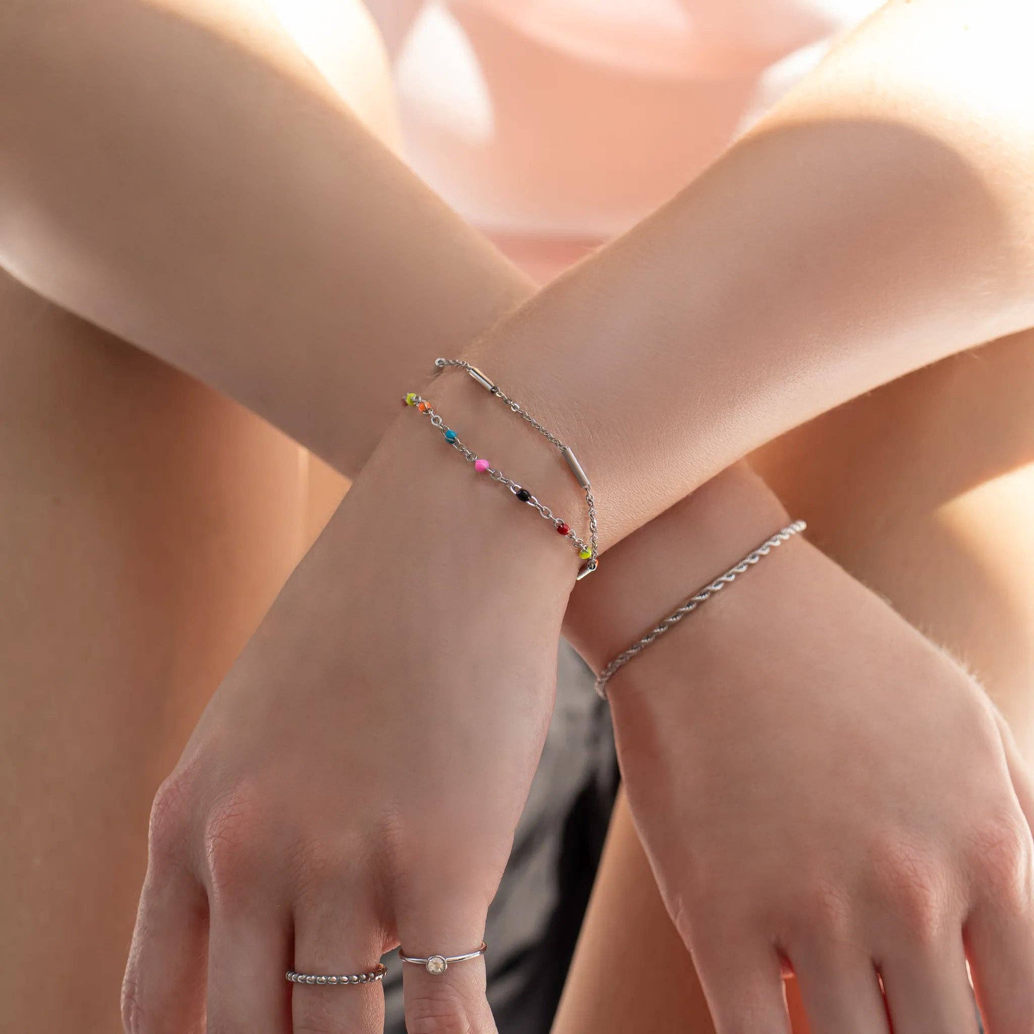 WJW - Wholesale Link & Chain Bracelet - 18K Gold PVD Stainless Steel Satellite Bar Chain Bracelet7