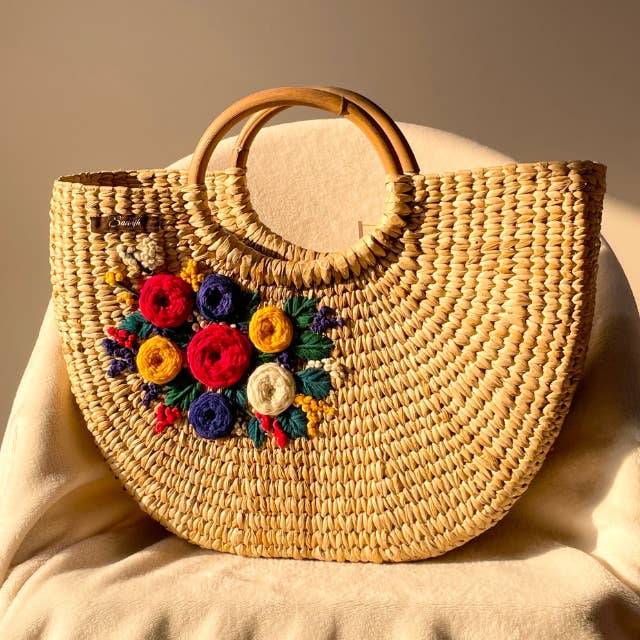 Saanjh - Wholesale Beach Bag - Saanjh Colorful Flowers Handwoven Embroidered Beach Tote Bag1
