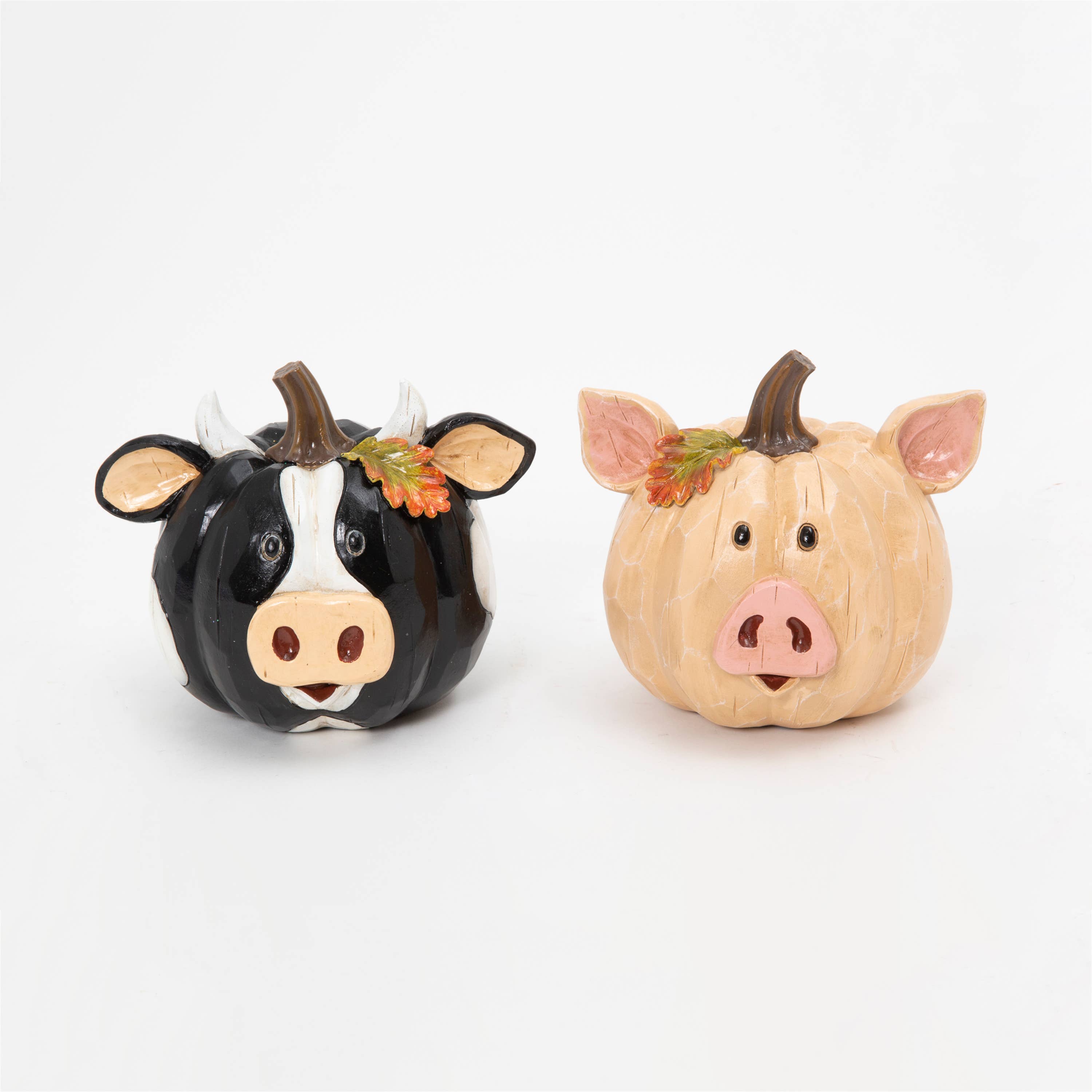 The Gerson Companies - Wholesale Decorative Figurine - Gerson Fall/Harvest 4.7"H Resin Harvest Pig & Cow Pumpkin, 21
